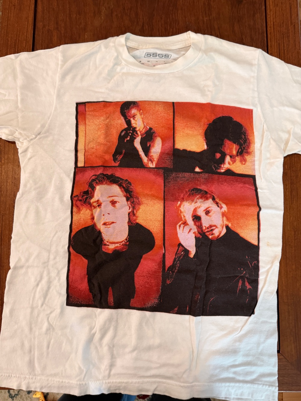 White Graphic Short Sleeve Tee with Orange Photo Panel